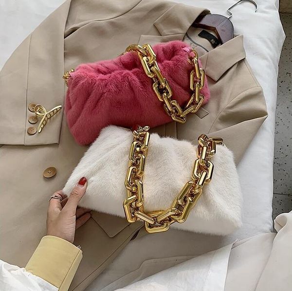 

thick chain handbag lady noble shoulder bag crossbody soft women bags fashion clouds bag