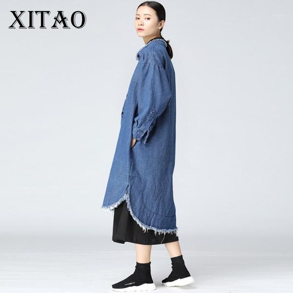 

xitao] 2017 autumn cow boy style new women casual loose solid color trench mandarin full batwing sleeve long trench ky6551, Tan;black