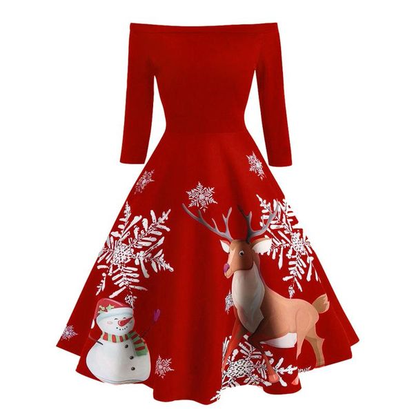 

casual dresses dress for women christmas off shoulder winter print vintage evening party flare plus size clothing, Black;gray