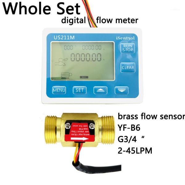 

us211m water flow meter and yf-b6 hall water flow sensor brass g3/4" 2-45l/min dc 24v turbine flowmeter with ntc50k temperature1
