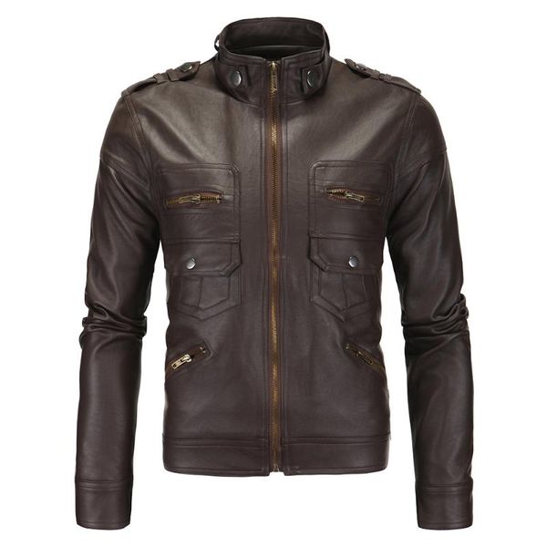 

good quality men's slim motorcycle jackets 2021 new fashion male solid leather & suede outwear coats jaqueta leather clothing, Black