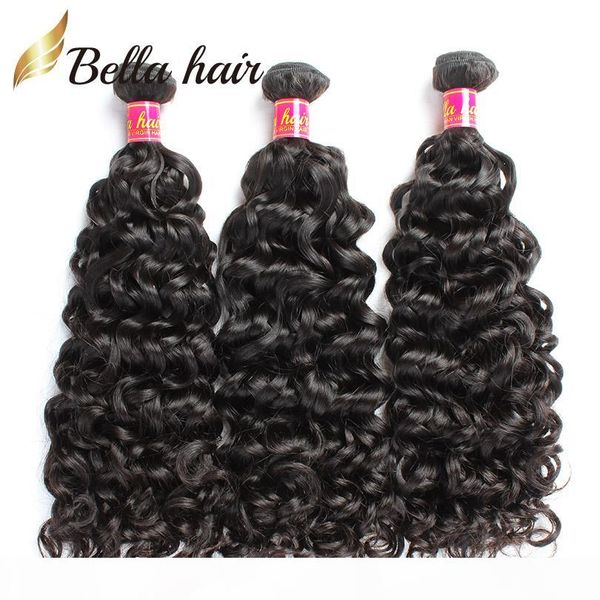 

bella hair 8a water wave remy hair weaves brazilian virgin hair natural color cambodian malaysian indian peruvian human hair weft, Black
