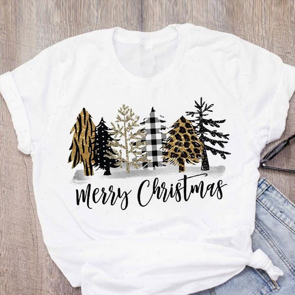 

women graphic leopard tree short sleeve 90s clothes merry christmas clothing female printed lady tees t shirt t shirt, White