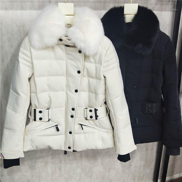 Parka da donna Cappotti stile di alta qualità Giacca da sci da esterno in vera pelliccia Giacche di colore bianco e nero1