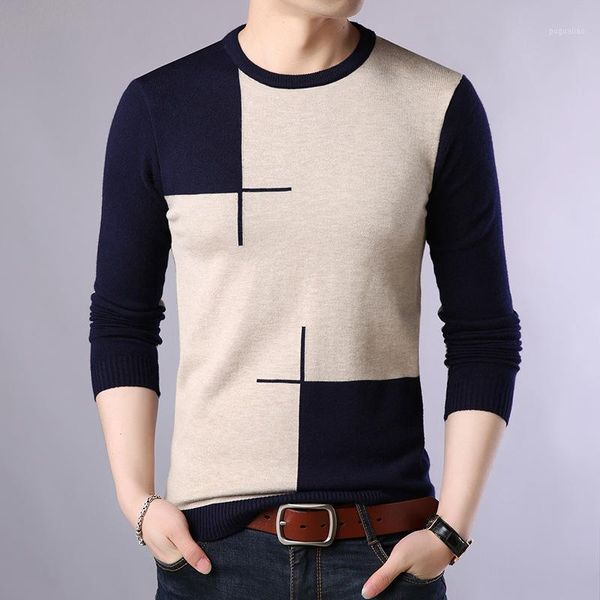 

2020 new fall fashion casual men's sweater o-neck slim knit men's sweater pullover handle -3xl1, White;black