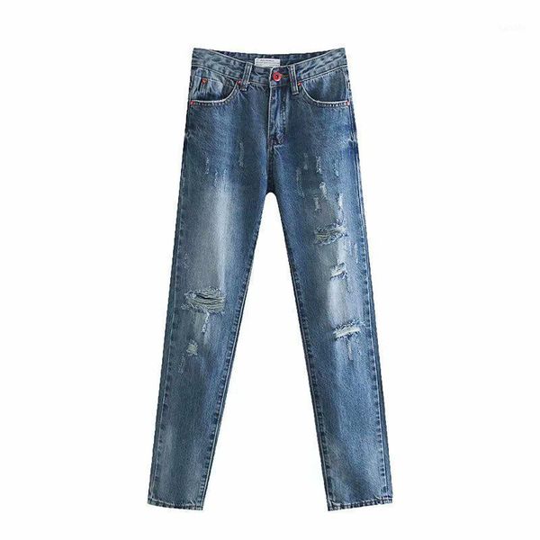 

blue straight fashion ripped hole decoration casual long jeans autumn new1