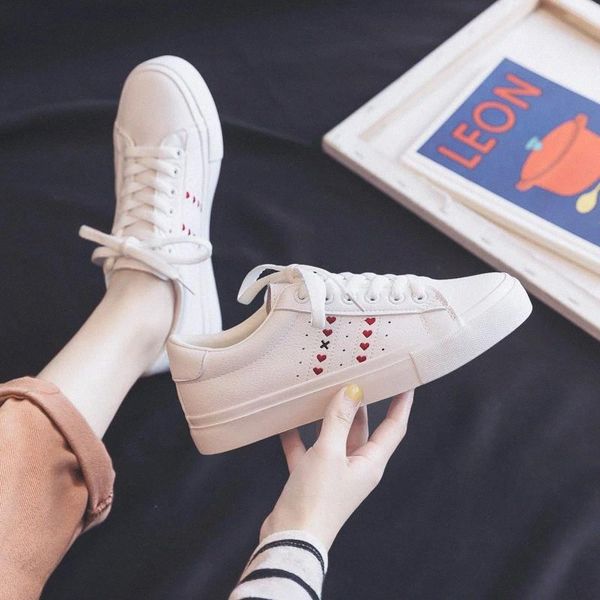

woman shoes 2020 spring new fashion high casual leather shoes comfortable cute heart flats sneakers women's vulcanized shoes #c84m