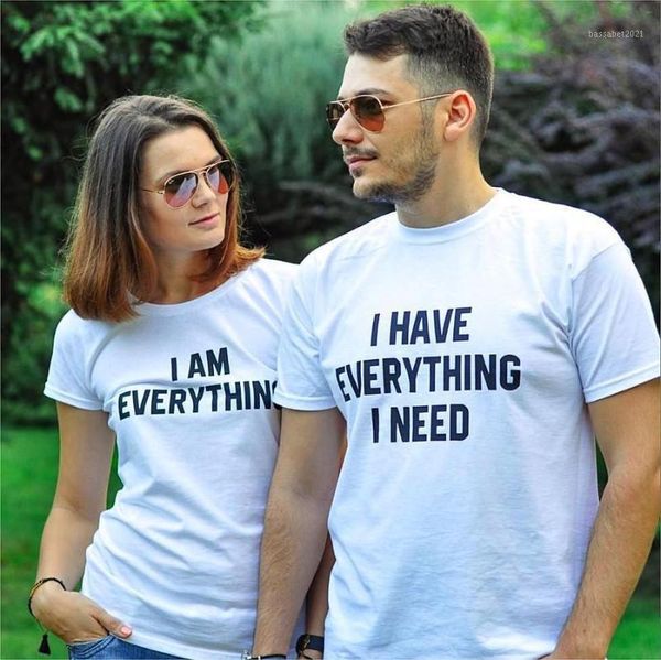 

women's t-shirt women t shirt matching tshirt i have everything need am letter print summer couples lovers casual, White