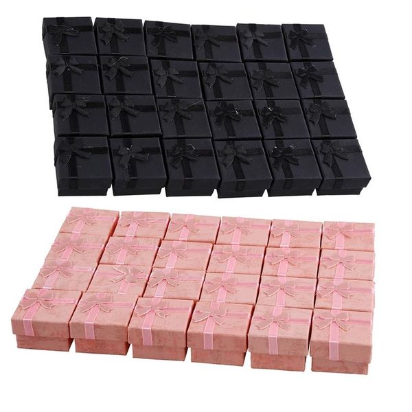 

48 pcs ring earring jewelry display gift box bowknot square case, 24 pcs black & 24 pink, Pink;blue