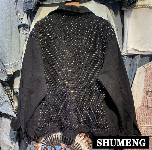 

new autumn korean heavy diamond-inserted shining jeans jacket women's loose black denim coats bf students cowboy jackets1, Black;brown