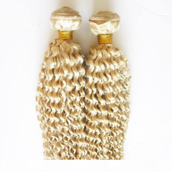 

mongolian afro kinky curly hair weave 4b 4c 200g human hair extensions non-remy hair 2pcs weaving bundles machine double weft 613 blonde, Black