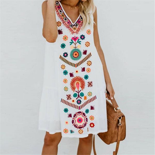 

boho geometry print dress new fashion 2021 summer style women dress sleeveless v neck retro womens beach vestido de festa, Black;gray