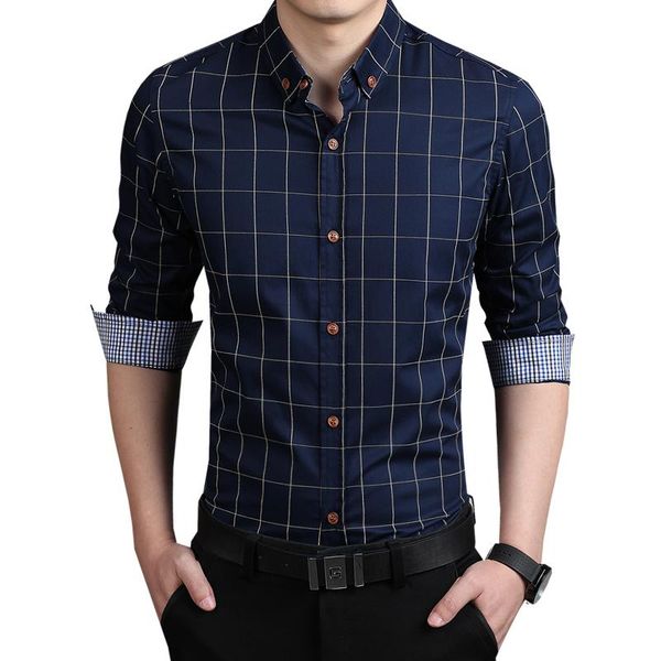 

2021 new autumn fashion brand men clothes slim fit men long sleeve shirt plaid cotton casual shirt social plus size 5xl, White;black