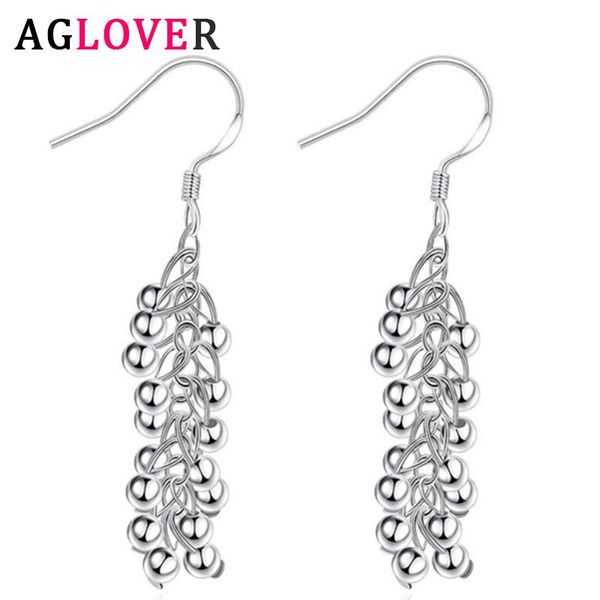 

AGLOVER 925 Sterling Silver Smooth Grape Bead Drop Earrings For Women Fashion Long Earrings Wedding Jewelry Gift 55MM