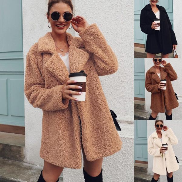

faux fur coat fleece sweatshirts cardigan 2020 female autumn winter coat women overcoat plush jacket mujer chaqueta mujer, Black