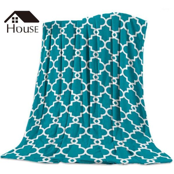 

moroccan blue pattern printed nap blanket soft comfortable velvet plush geometric blankets warm sofa bed sheets1
