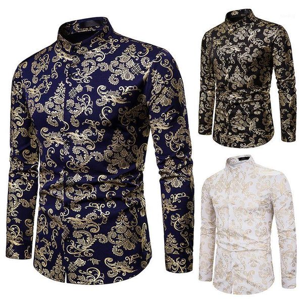 

autumn nightclub casual men's fashion collar shirt men's fashion stamping printing long sleeve shirt men men1, White;black