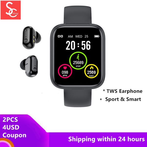 

2 in 1 men women, sports smart watch with tws bluetooth for android and ios