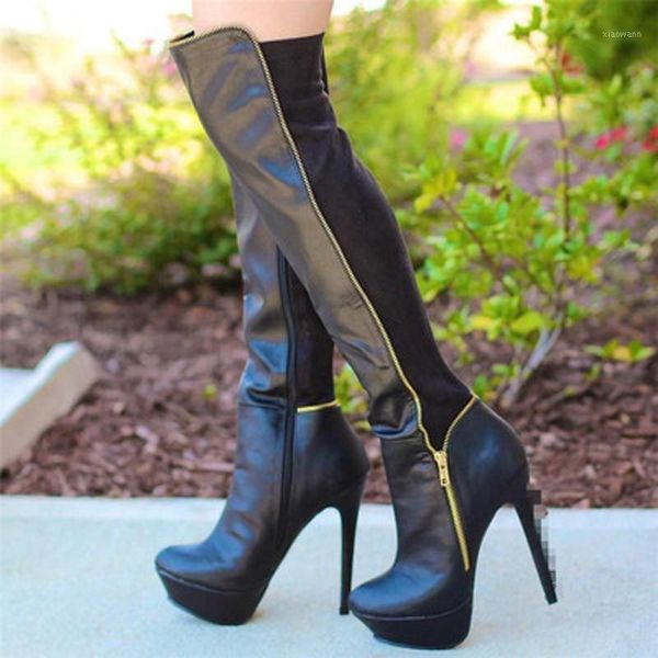 

black sky high heels platform knee boots slim fit zipper tall boots fall winter stiletto heels long dress overknee size471