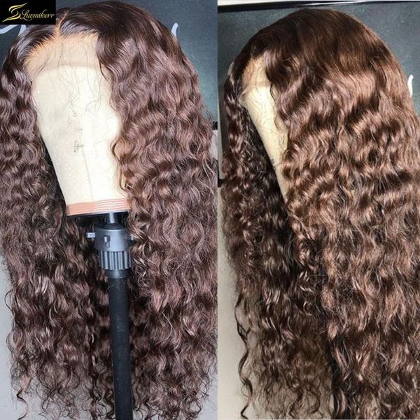

lace wigs hd transparent loose deep water wave honey blonde colored part curly preplucked bleach knots glueless human hair, Black;brown