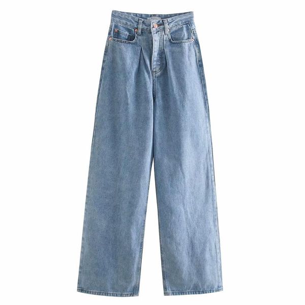 

fandy lokar wide leg jeans women fashion high waisted denim pants women elegant button full length jeans female ladies hv, Blue