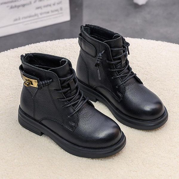 

children' custom leather boots 2020 autumn and winter new girls british style boots boys fashion wild short, Black;grey