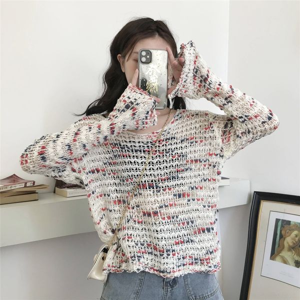 

kwouz hollowed из льда топ длинных шелковых топ женщины осени рыхлого солнца доказательства свитер свитер рукав новой обложки вверх bbrbu, White;black