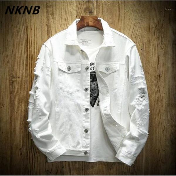 

autumn hole denim jacket men ripped cowboy jackets coat male slim fit solid casual coats cotton white black plus size 5xl1, Black;brown