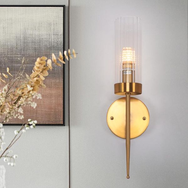 

modern luxury gold wall sconces light bedroom bedside living room led wall lamps glass tube shade indoor lighting fixtures