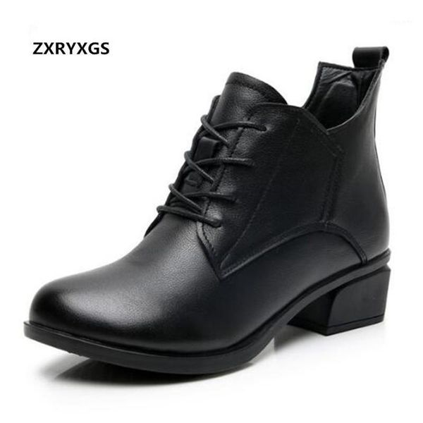 

cross strap full cowhide leather boots women shoes ankle boots big size autumn winter thick heel comfort warm snow1, Black