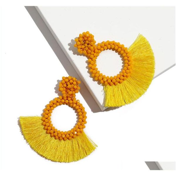 

europe and the united states ethnic ethnic style hand-woven earrings beaded geometry circle tassel earrings bride b sqcjyt beauty888, Silver