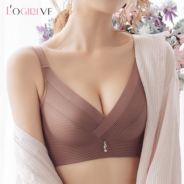 Logirlve Solid Seamless Women Underwear Reggiseno push up Reggiseni traspiranti di grandi dimensioni Lingerie femminile Reggiseni senza fili sexy Comodi bh 201202