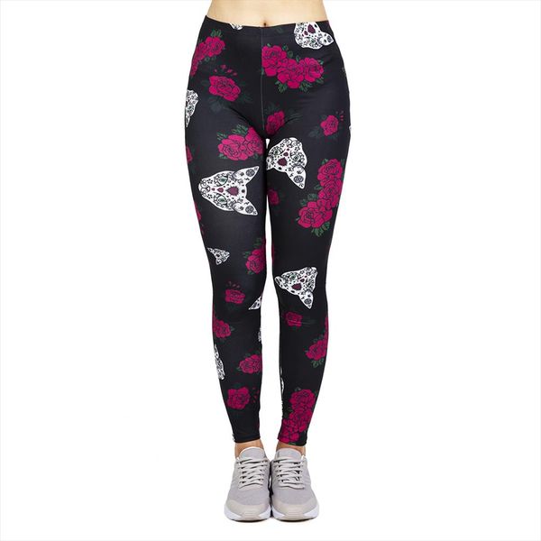 

fashion leggins mujer sugar kitty printing legging feminina leggins fitness woman high waist pants workout leggings, Black