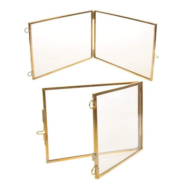 

2 pcs vintage hanging metal p frame + glass and 2 glass side gold + transparent , 8.9 x 12.7 cm & 10.2 x 15.3 cm