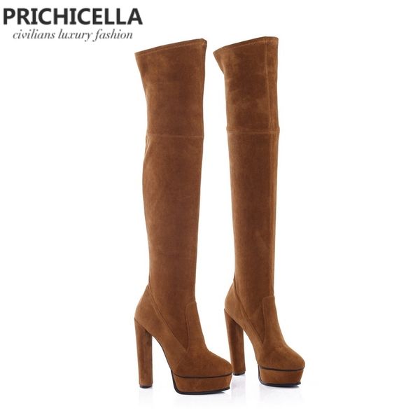 

prichicella redwine genuine leather side lace-up thigh boots stiletto heels autumn winter high booties 201114, Black