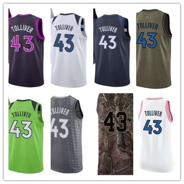 

custom 2020 timberwolve style jerseys black white green grey army green 43 anthony tolliver basketball jersey, Black;red