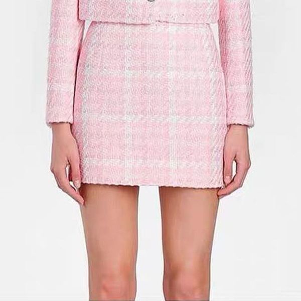 

high street new fashion 2021 designer skirt women's wool blends colors plaid tweed skirt, Black