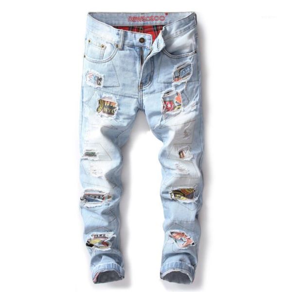 

personality punk patch jeans men biker jeans men trousers male denim pants masculino motorcycle fashion designer1, Blue