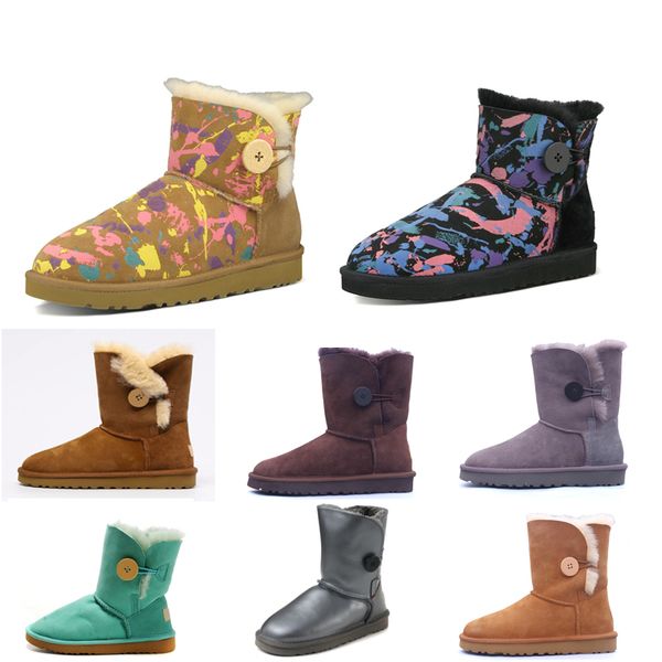 

2021 new designer classic wgg short bailey bow tall button triplet australia womens women boot winter snow boots fur furry australian k5ij#, Black