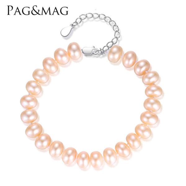 

chain bracelet pag & mag 6-7mm flat round freshwater pearl bracelet fashion jewelry, Black