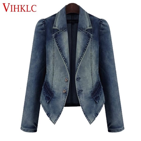 

spring women's denim blazer jeans coat slim bomber jacket suit turn down collar jacket female coat women basic coat - lj201214, White;black