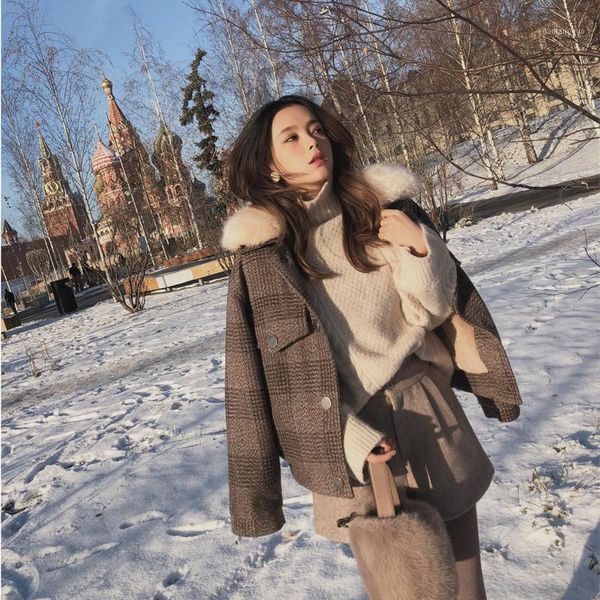

women new winter clothing thicken woolen jacket female korean version of the short loose plaid woolen coat mx18d95361, Black