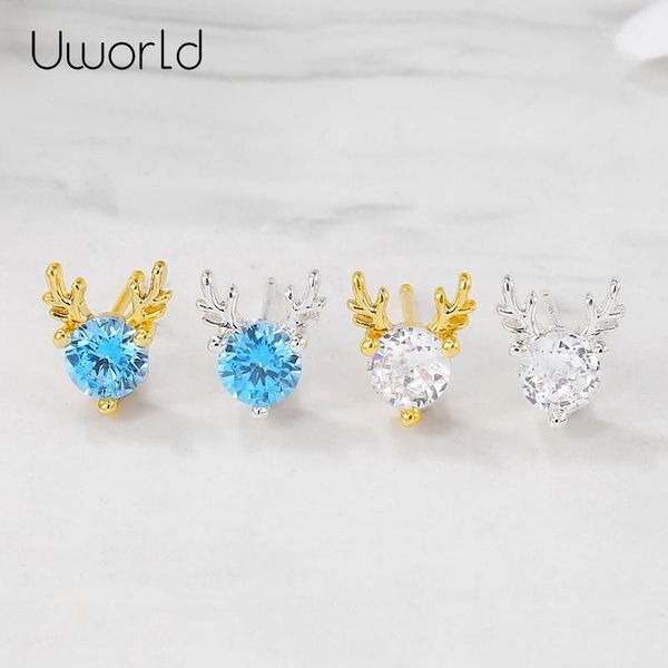 

new design ear stud semi-finished ornament accessories metal inlaid zircon cute antlers ear stud earrings jewelry wholesale1, Golden;silver