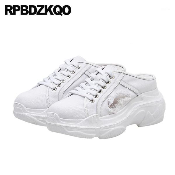 

dress shoes denim canvas women retro pumps creepers small size lace up 8cm yellow wedge 33 round toe high heels white 4 34 platform1, Black