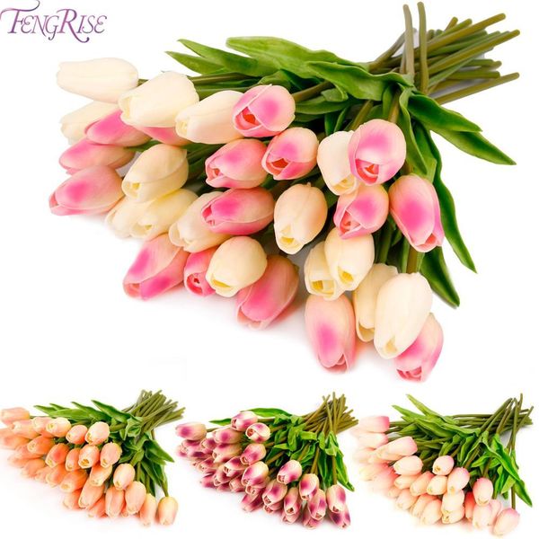 

fengrise 10pcs pu tulips fake bridal bouquet decorative artificial flower for wedding home decoration