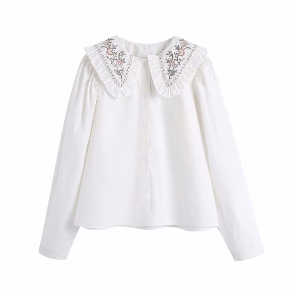 

2021 new elegantes floral bordado moda senhoras turn down colarinho camisa streetwear feminino solto s meninas blusa chique hwyv, White