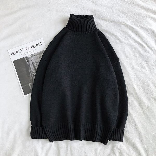 

2021 new winter warm men's turtleneck solid color korean man casual knitter pullovers harajuku male sweaters ovuq, White;black
