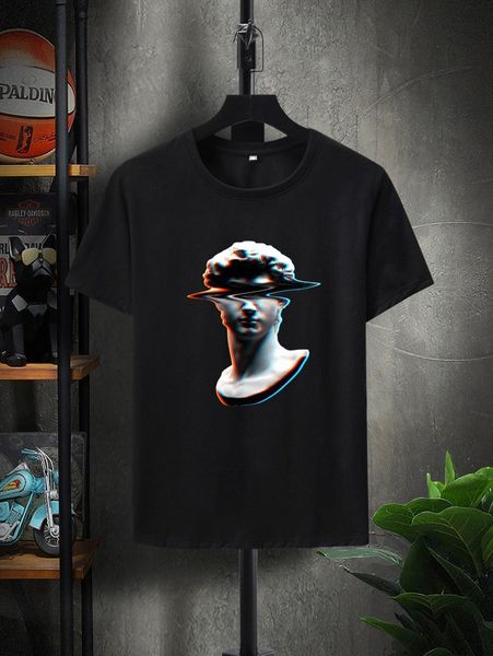 

men statue print short sleeve tee h8oc#, White;black