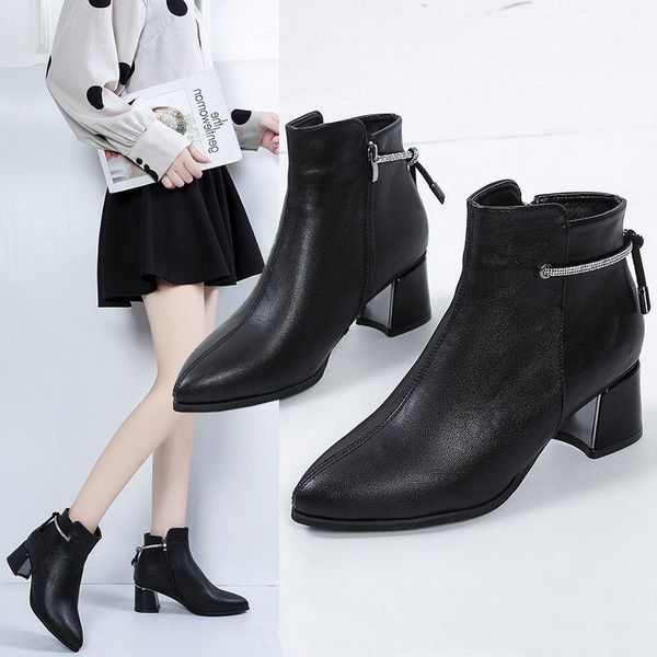 

women boots high heels women's rubber shoes rain boots-women round toe luxury designer booties ladies stiletto mid-calf, Black