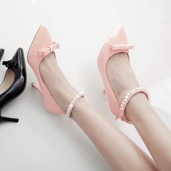 

крупногабаритные дамы на высоких каблуках женская обувь женщина насосы чистый цвет светло-рот тонкий каблуках одиночные ботинки, Black